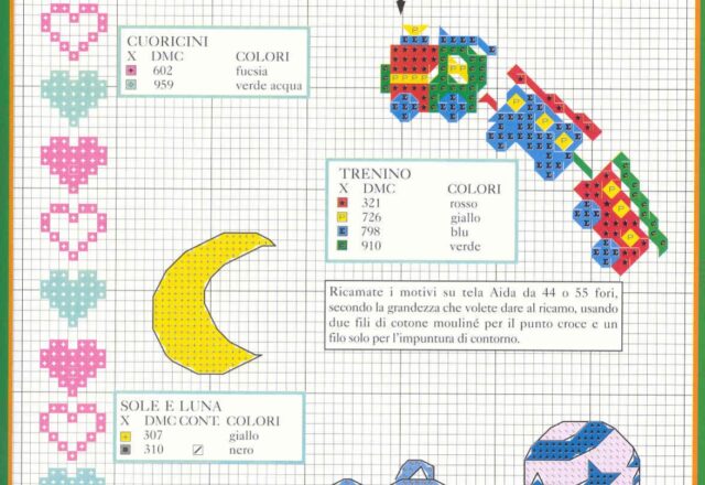 schemi punto croce trenino luna sole palla orsacchiotto