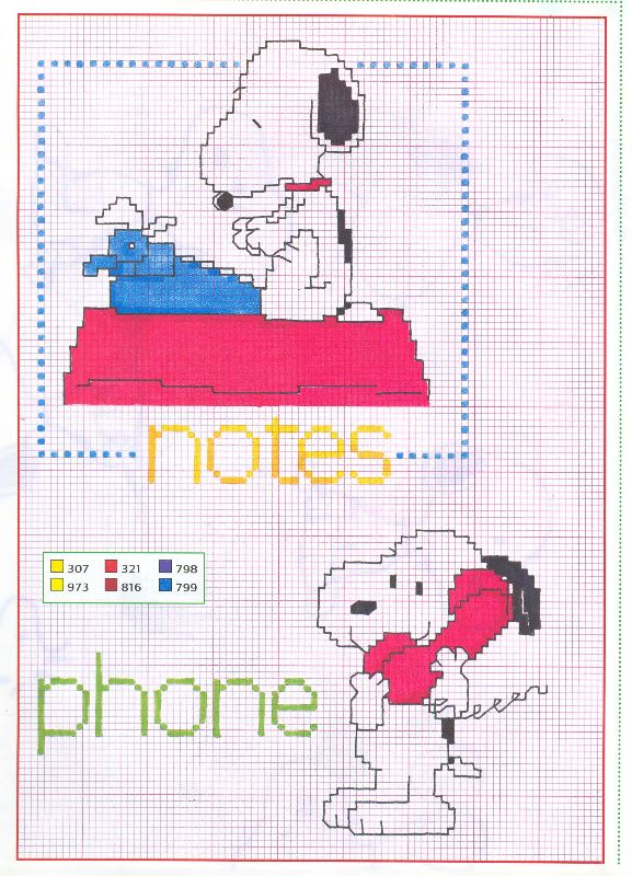 snoopy note telefono cellulare schema