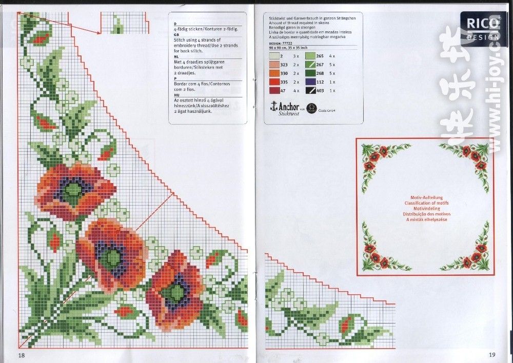 tovaglietta punto croce con fiori papaveri tre