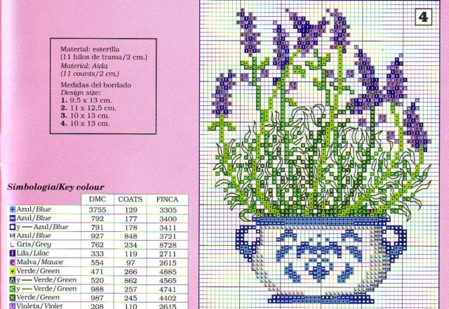 vaso di fiori di lavanda da ricamare gratis