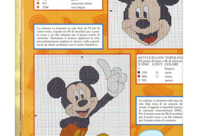 volto e figura intera di Topolino punto croce